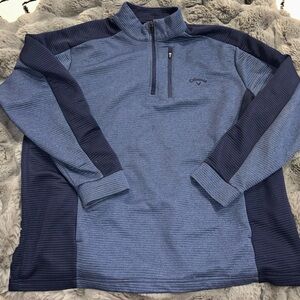 Callaway Navy and Blue Ribbed Quarter-Zip Pullover